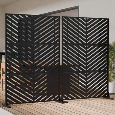 Lirago Outdoor Privacy Screen 2-Panel Chevron Metal Privacy Fence with Wind-Resistant Base Durable Decorative Divider