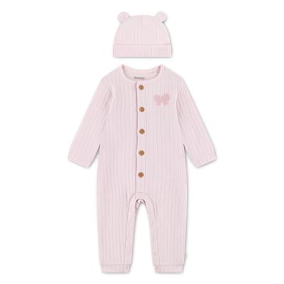 Neugeborenen-Geschenkset HUGGIES BABYWEAR "HUGB COVERALL ATTACHMENT", Mädchen, Gr. 3 (6M/68), rosa (primrose pink), Jersey, Obermaterial: 58% Baumwolle, 27% Polyester, 15% Viskose. Obermaterial 2: 100% Baumwolle, KOB Set-Artikel, mit passendem Mützchen