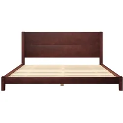 OKWISH Plattformbett MDF und Sperrholz Braun 180x200 cm mit Kopfteil und 11 Lattenrosten