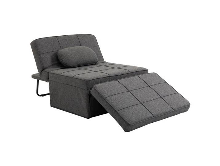 Chauffeuse 1 place - HOMCOM - 4-en-1 fauteuil lit convertible pouf inclinable 5 niveaux - métal lin - 200 kg - gris