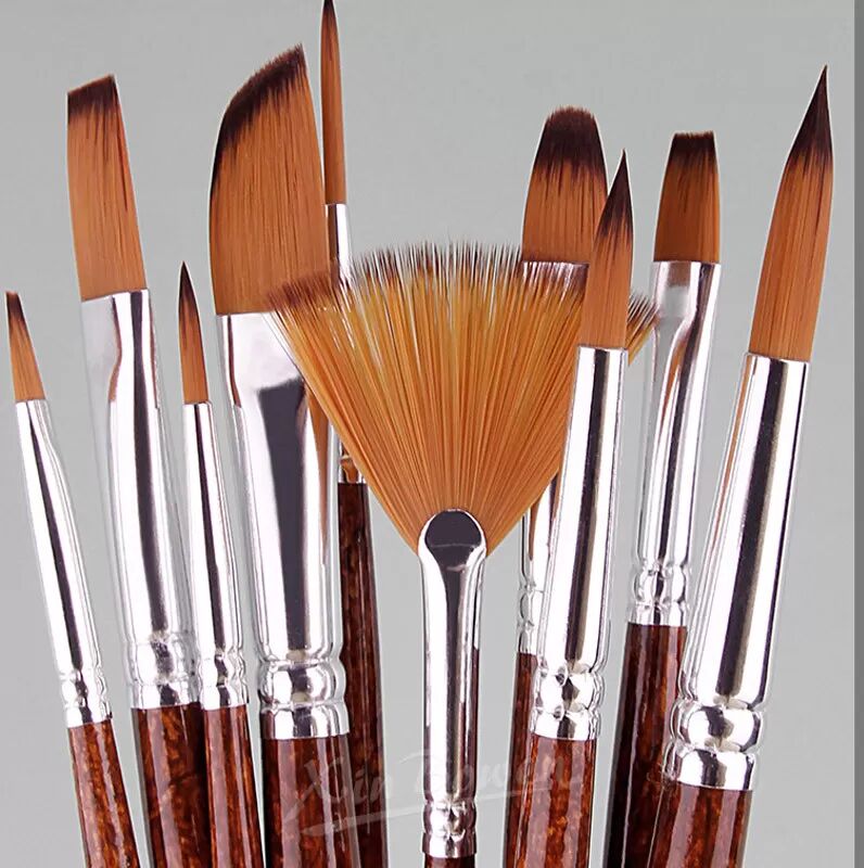 INF Holzmalpinsel-Set (10 Pinsel mit verschiedenen Spitzen)
