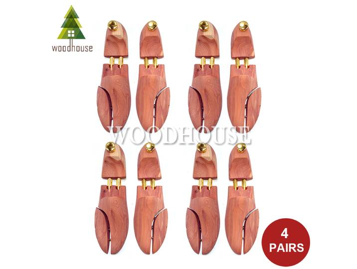 Lot de 4 arbres à chaussures en bois de cèdre rouge réglables à double tube pour hommes et femmes