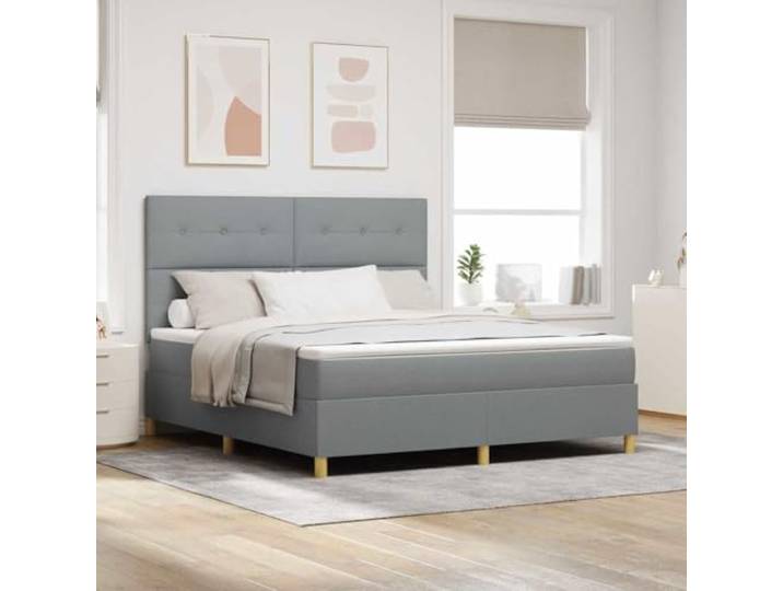 LED Beleuchtung Modernes Design Boxspringbett Hellgrau 180 x 200 cm LED Boxspringbett mit Matratze 180x200 Hellgrau Stoff Bett mit RGB LED Beleuchtung verstellbarem Kopfteil Taschenfederkern