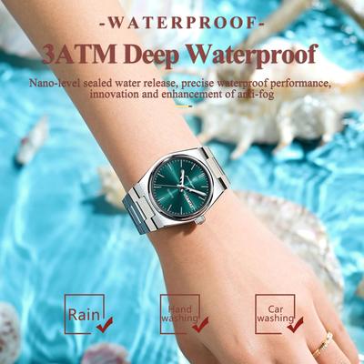 Uplift Essentials Stainless Steel Quartz Watch Waterproof Luxury Timepiece With Date And Week Display For Women rosegold White