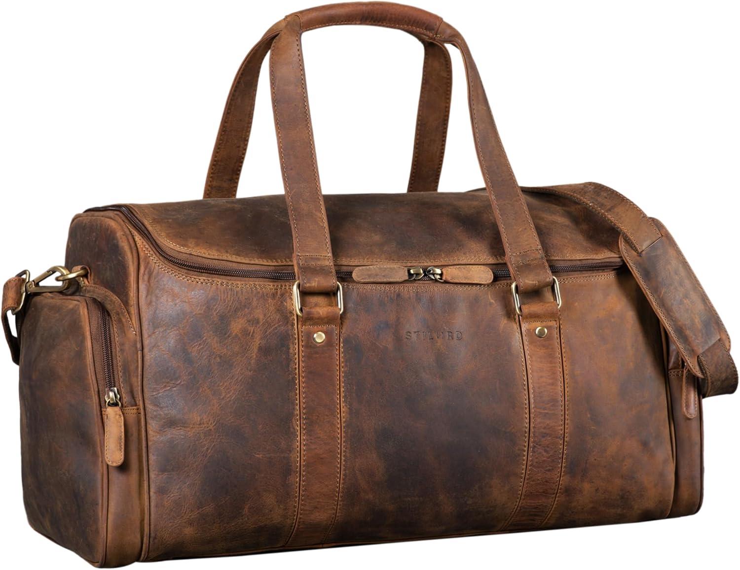 Wochenendtasche im Vintage-Stil aus echtem Rindleder, in großer XL-Größe mit Schulterriemen