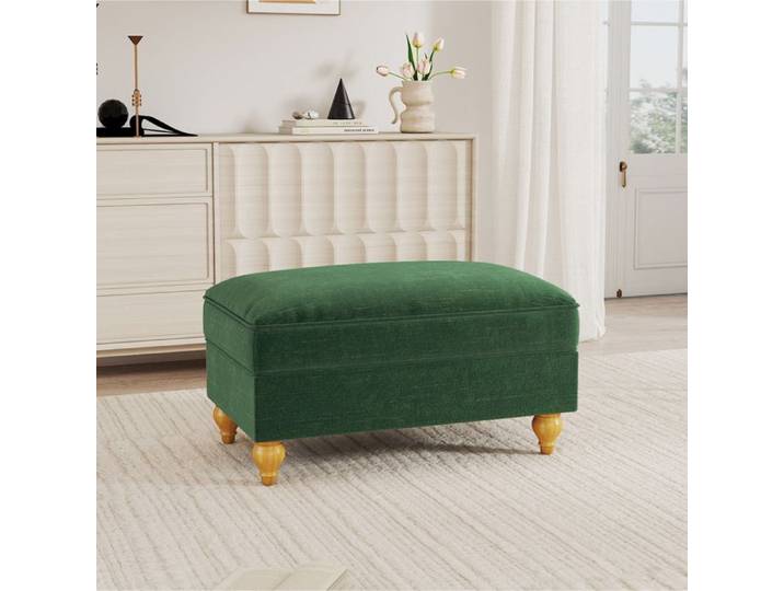 Pouf convertible - Windsor - Chenille verte - Jupe amovible - Dossier segmenté