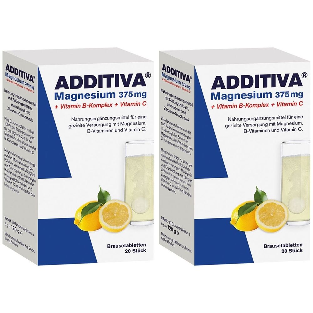 Additiva Magnesium 375 mg+Vitamin B-Komplex+Vit.C 2x 2x20x6 g Brausetabletten