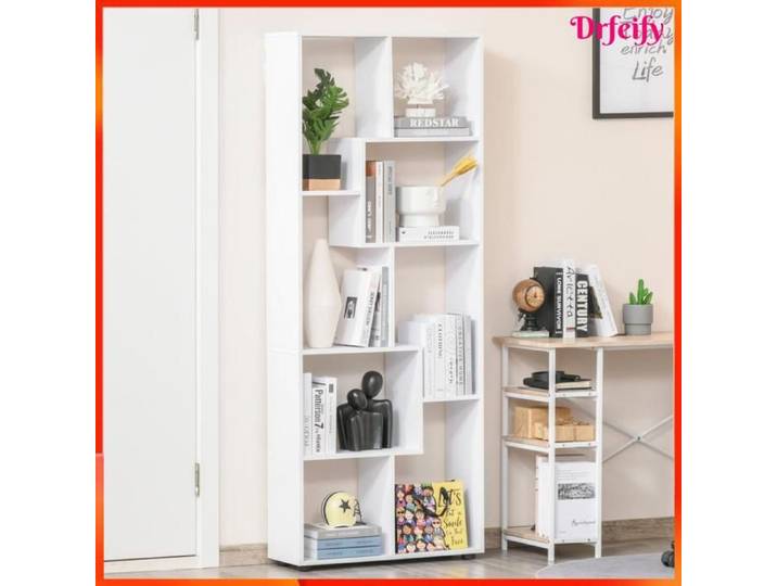 Bibliothèque étagère - AKOZON - Zig zag - Blanc - 70 x 24 x 178 cm - 8 étagères