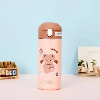 Uplifted Trends Cute Stainless Steel Thermos Insulated Straw Water Bottle brown