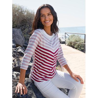 Print-Shirt CASUAL LOOKS "Druck-Shirt", Damen, Gr. 38, rot (hortensie, malve, bedruckt), 100% Baumwolle, gemustert, gestreift, mehrfarbig, Rundhals, Shirts