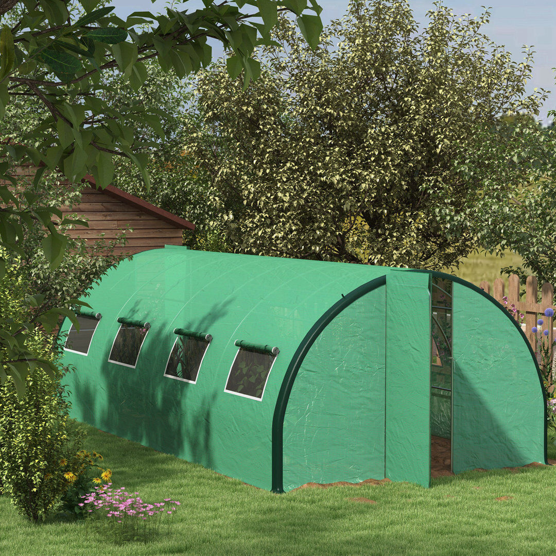 Outsunny 6 x 3(m) Walk-in Polytunnel Greenhouse Upgraded Structure Green Green 200cm H X 300cm W X 600cm D