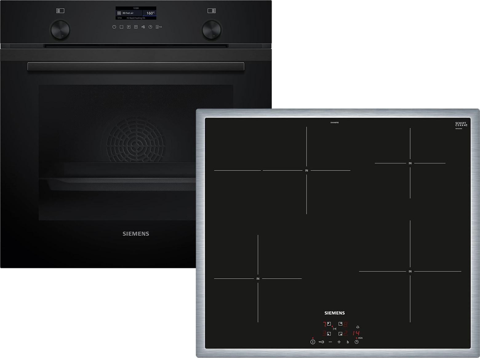 Siemens iQ500 PQ522IA1BZ (HB279GBB3+EH64KBFB5E), Zonen-Induktionskochfeld, 4 Zone(n), Glaskeramik, Schwarz, Touchsteuerung, 59,4 cm