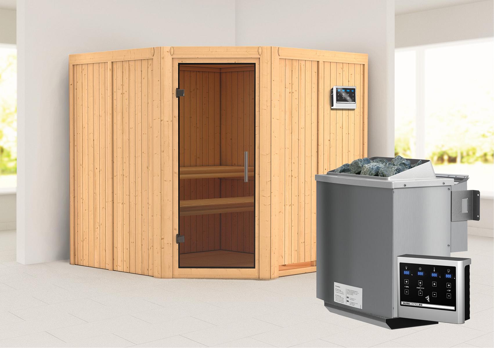 KARIBUHOLZT Sauna Jarin Eck, 9kW Bio ext. Strg graphitf. GGT 09221873
