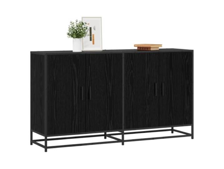 Sideboard Schwarze Eiche 134x35x76 cm Holzwerkstoff mit Schwenktüren Umkehrbare Türmontage, verstellbare Regalbretter, schwarze Stangengriffe, 90-Grad-Pendeltüren, pflegeleichte Oberfläche