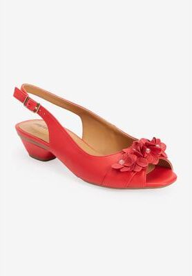 Women's The Rider Leather-Like Slingback by Comfortview in Hot Red (Size 7 M)