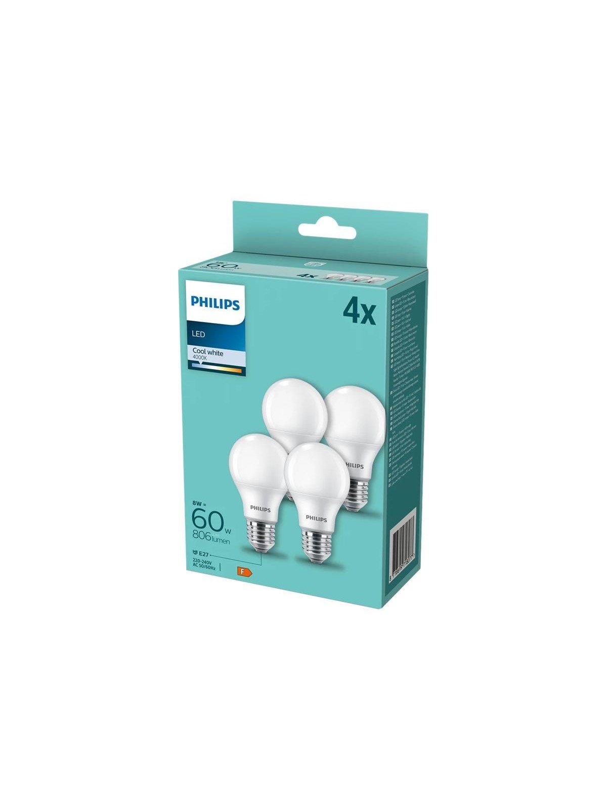Philips LED-Lampe Standard A60 8W/840 (60W) Frosted 4-pack E27