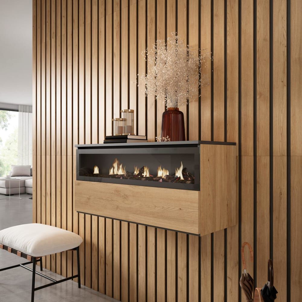 Skraut home Chimenea eléctrica led efecto madera roble 102x35x45cm efecto fuego