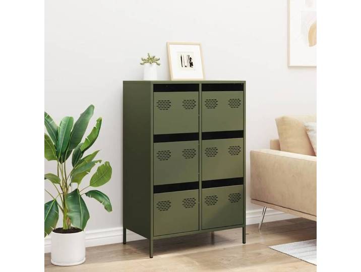 Vert Armoire haute - SOLOMOON - BUFFET DE SALON - vert olive 68x39x101 5 cm - acier FR3810