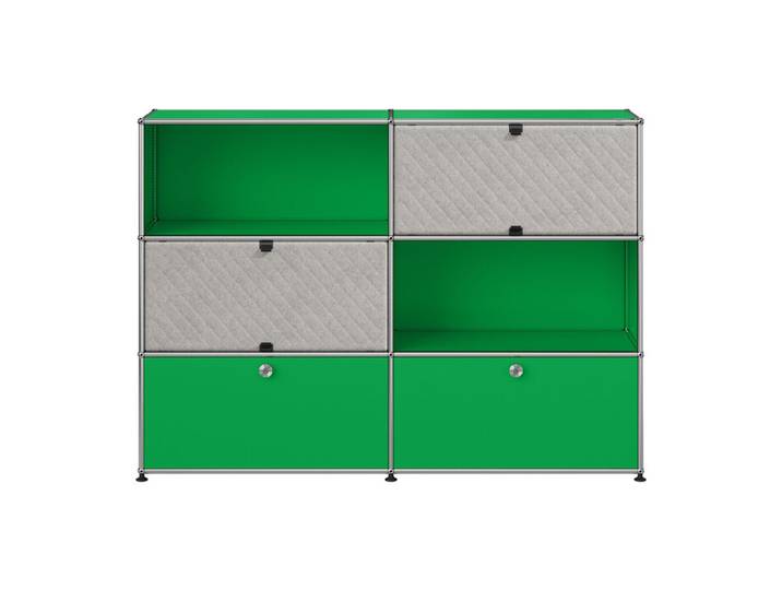 USM Haller Kommode M66 grün 2-fach breit 2 Fächer Soft Panels grau Klapptüren ohne Schl 152.3x109x37.3 cm