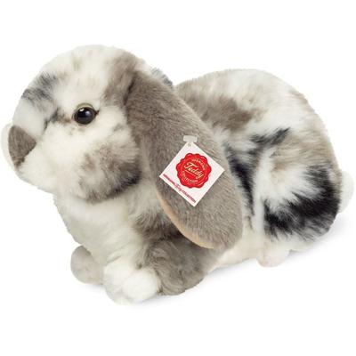 Teddy Hermann 937333 - Widderkaninchen sitzend grau-weiß gescheckt, Plüschtier, 23 cm
