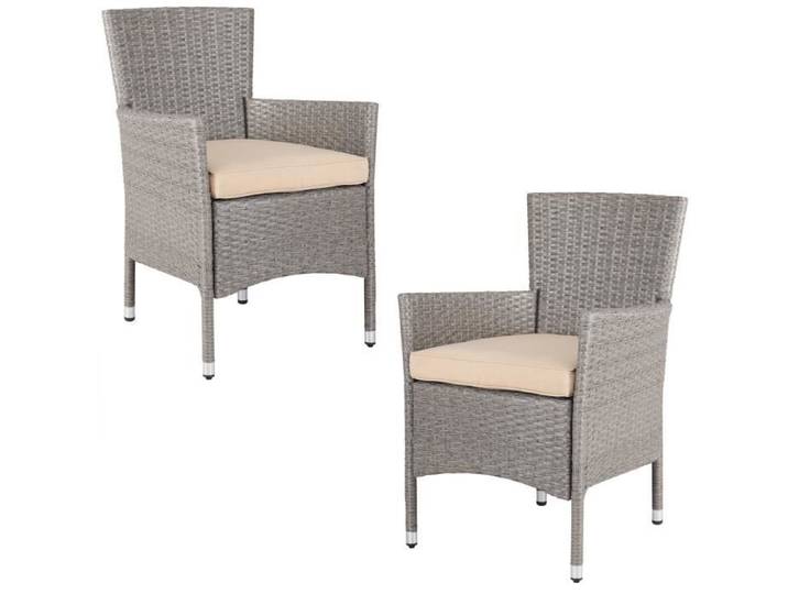 Set de 2 chaises de jardin en polyrotin 88x59x59cm beige gris Fauteuils avec coussins 7 cm Mobilier de jardin extérieur