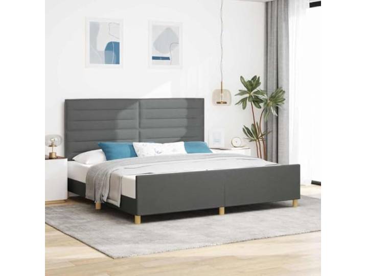 RJPLMFV Bettgestell, Dunkelgrau, 200 x 200 cm, Stoff Mit Kopfteil, Lattenrost inklusive, modernes Design, langlebig und stabil
