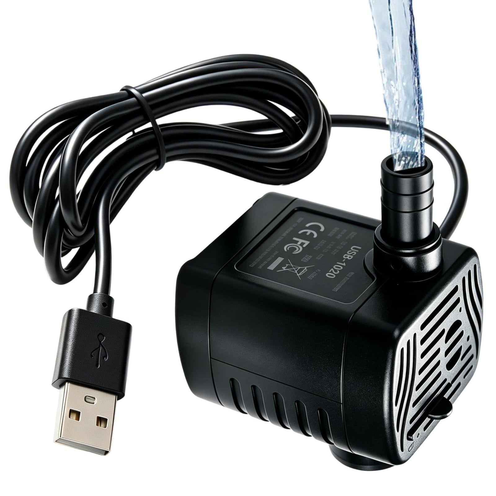 Lustrens Mini-dompelwaterpomp, USB, 5 V, instelbare waterpomp 200 l/u