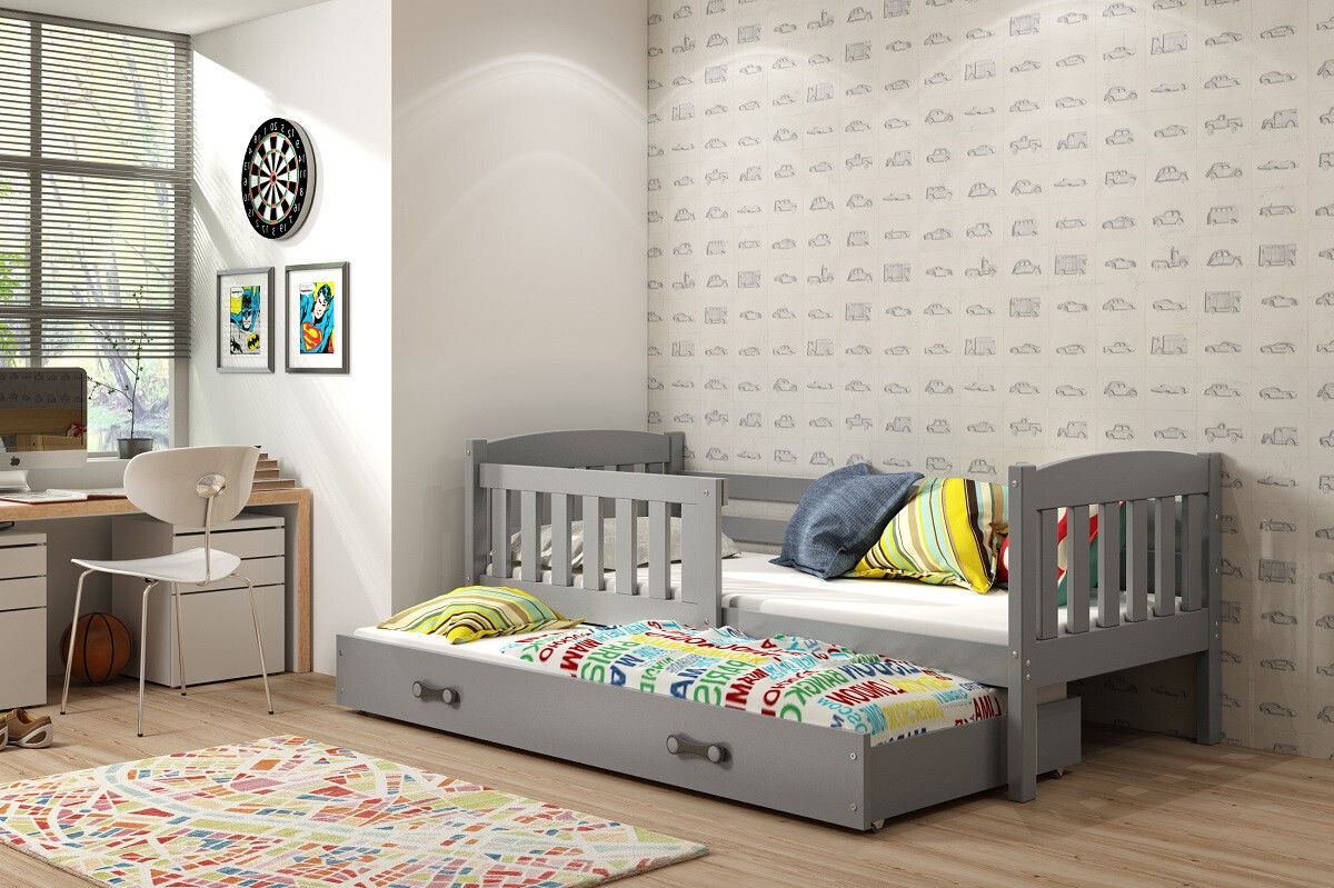Kinderbett mit Zustellbett und Matratzen 80x190 BRIGID - Graphit
