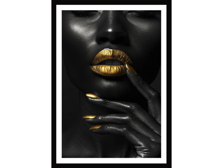 Bild mit Rahmen BÖNNINGHOFF Wandbild gerahmt FRAU SCHWARZ WEISS GOLD 50x70 cm – Modernes Glamour , schwarz (farbe rahmen: schwarz, farbe bild(er): schwarz, gold), B:70cm H:50cm T:2,1cm, MDF, Papier, Bilder, Bild mit Rahmen, mit dekorativem Rahmen
