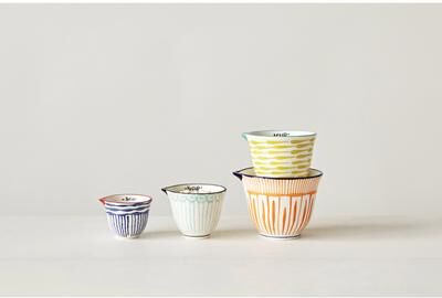 Storied Home Hand Stamped Striped Stoneware Measuring Cups (Set of 4 Sizes/Designs)