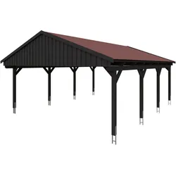 Skan Holz Fichtelberg - Satteldach Doppelcarport Breite 423 cm Gr. 2 - 618 x 808 cm Dachschalung mit Dachschindeln (rot) anthrazit Holzcarport
