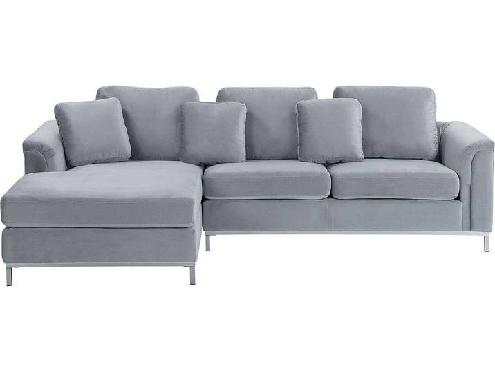 BELIANI Ecksofa Hellgrau Polsterbezug L-Förmig Rechtsseitig Modern Zierkissen Wohnzimmer