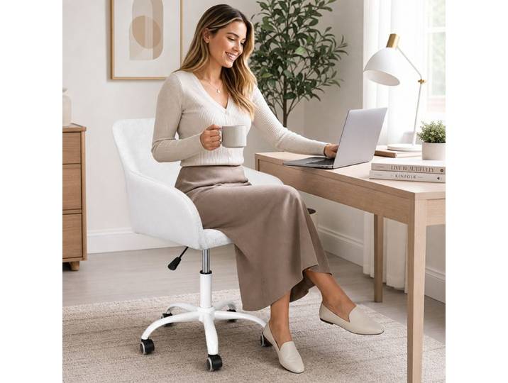 Chaise Pivotante 360° Blanc Rembourrée - MIPAN - Hauteur Ajustable Avec Roulettes - 45*41*83-95CM - Siège Confortable Rembourré
