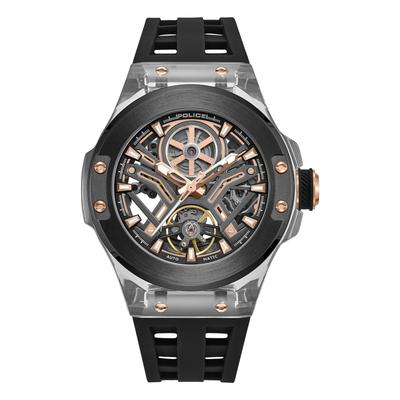 Automatikuhr POLICE "Cyclone", schwarz, Armbanduhren, Herren, Automatikuhr, Armbanduhr, Herrenuhr, Mechanische Uhr, Silikonarmband, analog