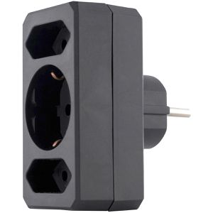 REV-Ritter Steckdosenadapter schwarz, 1-fach Schuko, 2-fach Eurosteckdose