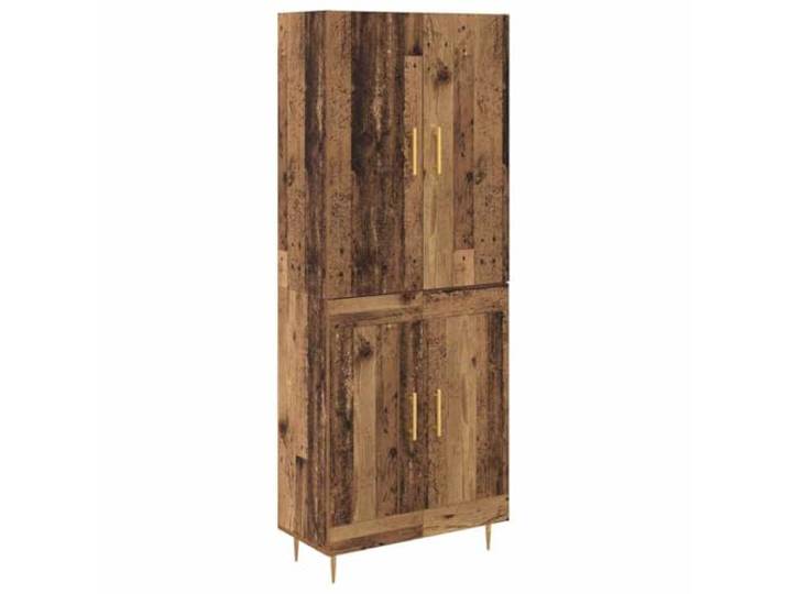 Highboard Wandmontiert Altholz 69,5 x 34 x 180 cm Holzwerkstoff Holzwerkstoff, Altholz-Optik, matte Messinggriffe, konische Beine, Wohnzimmer, Esszimmer, Wandmontage