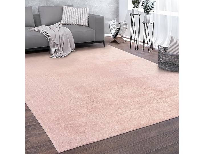 Paco Home Teppich Wohnzimmer Kurzflor Weich rutschfest Modern Einfarbiges Muster Rosa, Grösse:160x220 cm