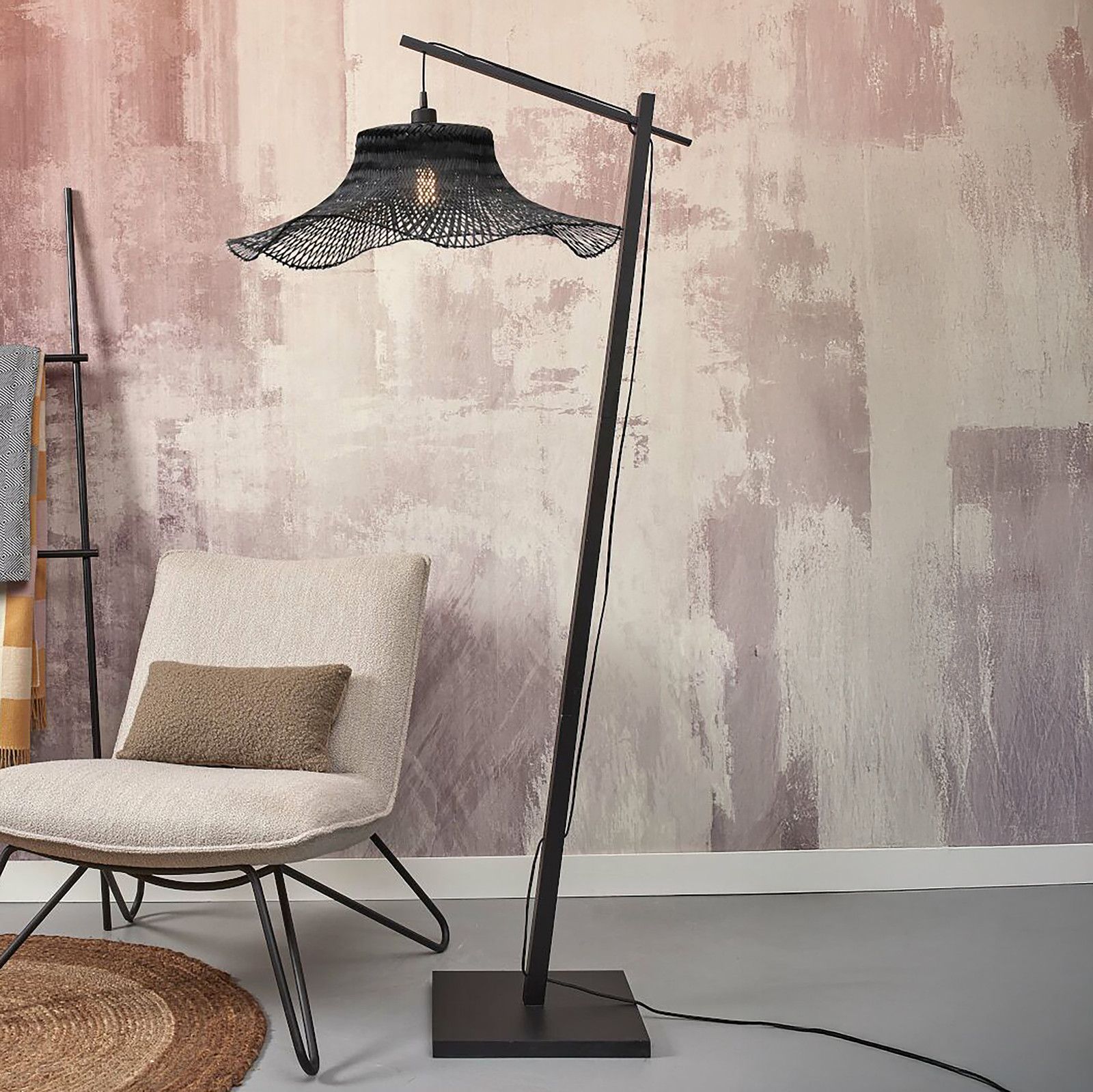 home24 Staande lamp Ibiza zwart bamboe Ø 65cm E27