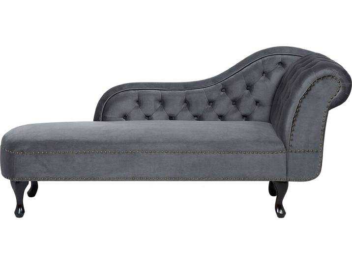 BELIANI Chaiselongue Rechtsseitig Grau Samtstoff Holzfüße Glamourös