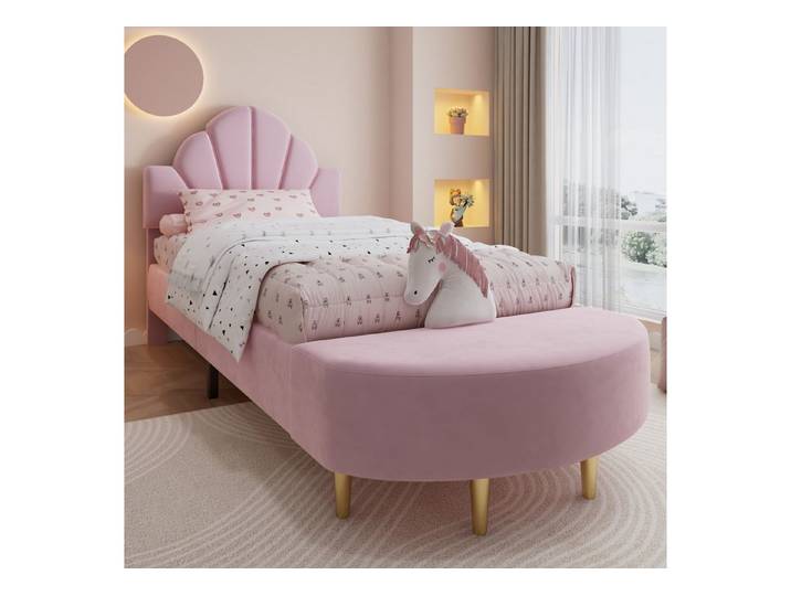 STILVORA Polsterbett mit Kopfteil,90x200 Kinderbett Bettrahmen mit Bettbank,Samt-Stoff