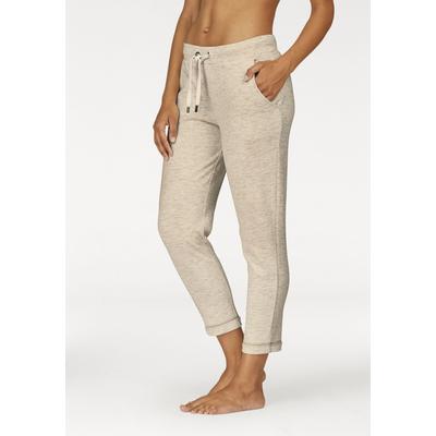 Relaxhose LASCANA, Damen, Gr. 32/34, N-Gr, beige (beige, meliert), Interlock, Obermaterial: 90% Baumwolle, 10% Polyester, meliert, unifarben, Basic, bequem 7/8-Länge, Hosen Relaxhose, mit 7/8-Beinlänge, Loungeanzug