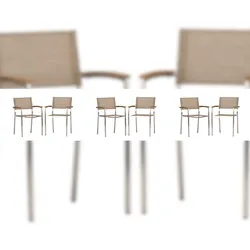 acamp® acamp Stapelsessel Skye 6-er Set Gestell aus Edelstahl, mit Teakholz-Armlehnen, Bezug aus wetterfestem Acatex-Gewebe 26745