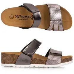 BONOVA Damen-Pantolette Metallic-Optik Klettverschluss Keilabsatz ca. 3,5cm