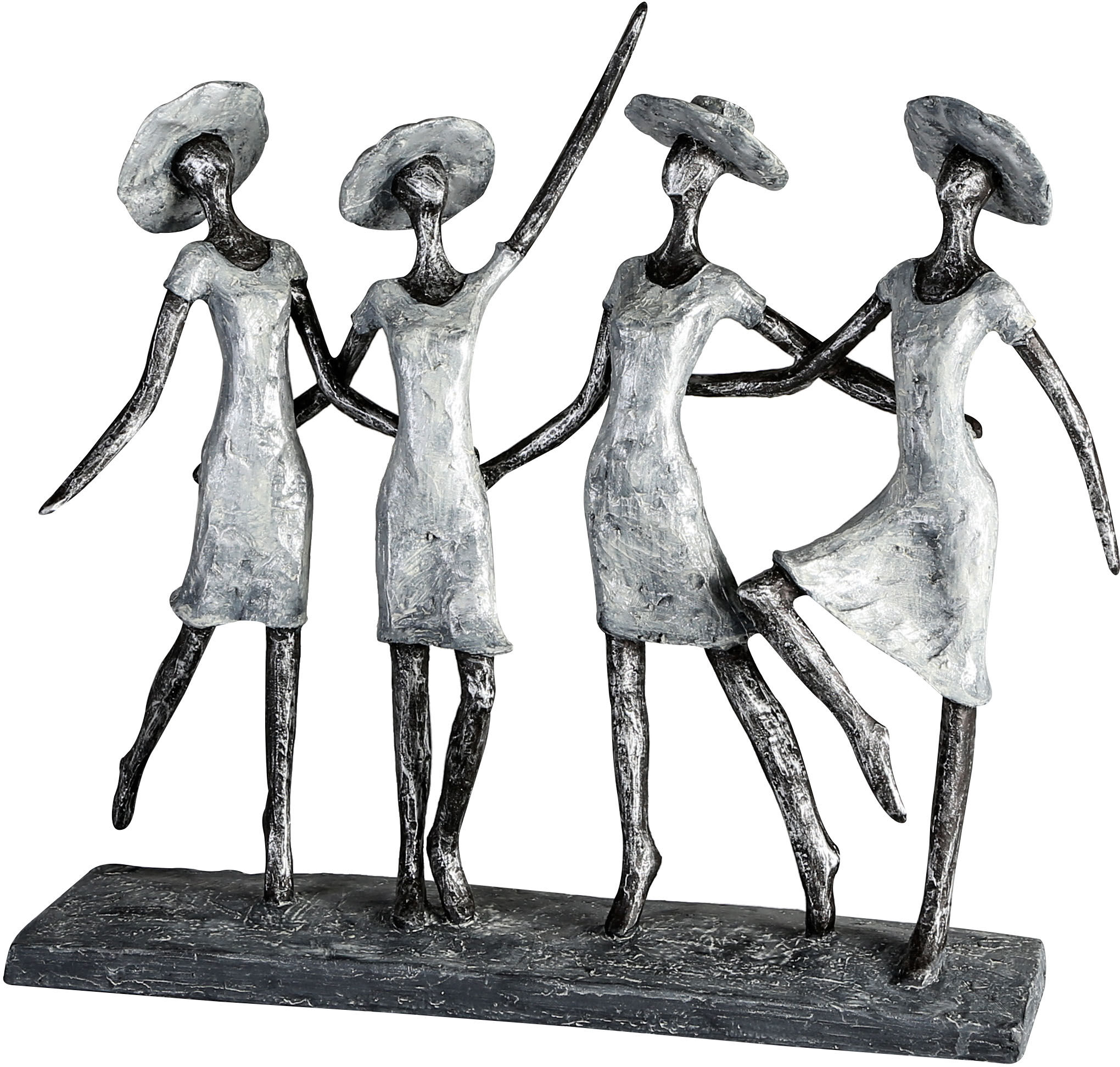 Dekofigur CASABLANCA BY GILDE "Skulptur 4 Ladys, antik silber", silber (silberfarben), B:37cm H:34cm T:9cm, Polyresin, Dekofiguren, Dekofigur, Dekoobjekt, Höhe 34, antikfinish, mit Spruchanhänger, Wohnzimmer