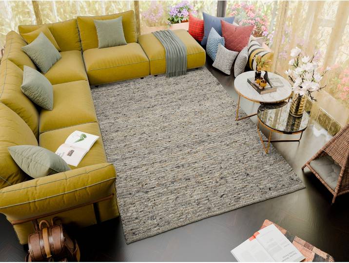 Wollteppich OCI DIE TEPPICHMARKE ATRIUM HANDWEB , auch als Läufer und in Rund erhältlich , hellgrau, multicolor, natur, H:12mm Ø:150cm, Obermaterial: 70% Wolle, 25% Baumwolle, 5% Polyester, Teppiche, Wollteppich, 70% Wolle, handgewebt, Naturfasern, Wendeteppich, Wohnzimmer