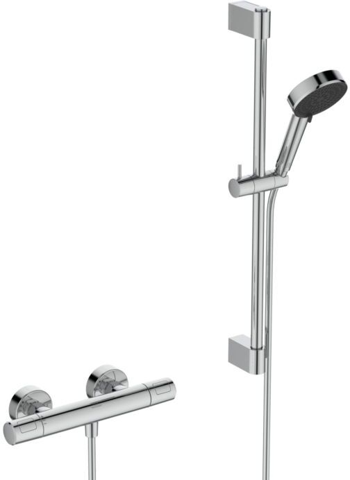 Ideal Standard T 25N Eco Brausekombination A8537AA mit Brausethermostat, Brausestange 60cm, 2 Funktion-Handbrause, 6l, chrom