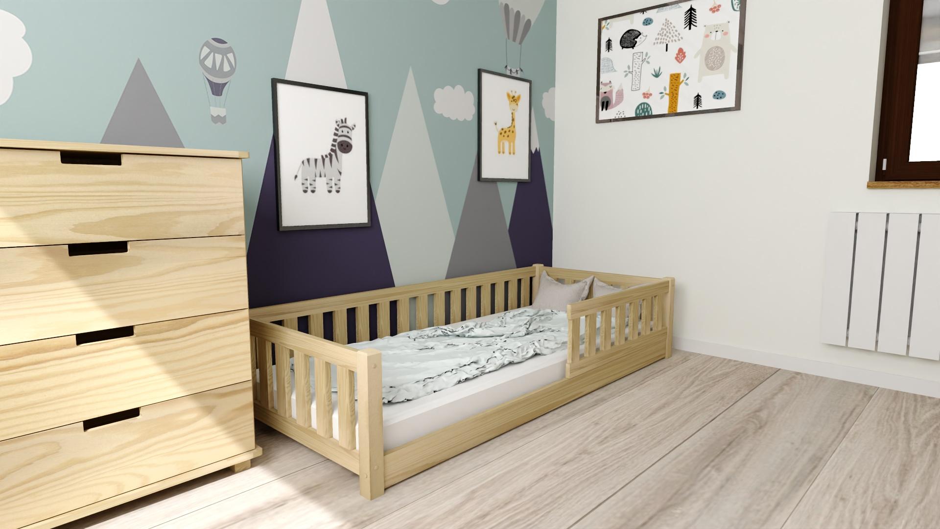 Montessori-Kinderbett PINELO 90x200, Kiefernholz, Lattenrost, Sommera-Matratze 18 cm