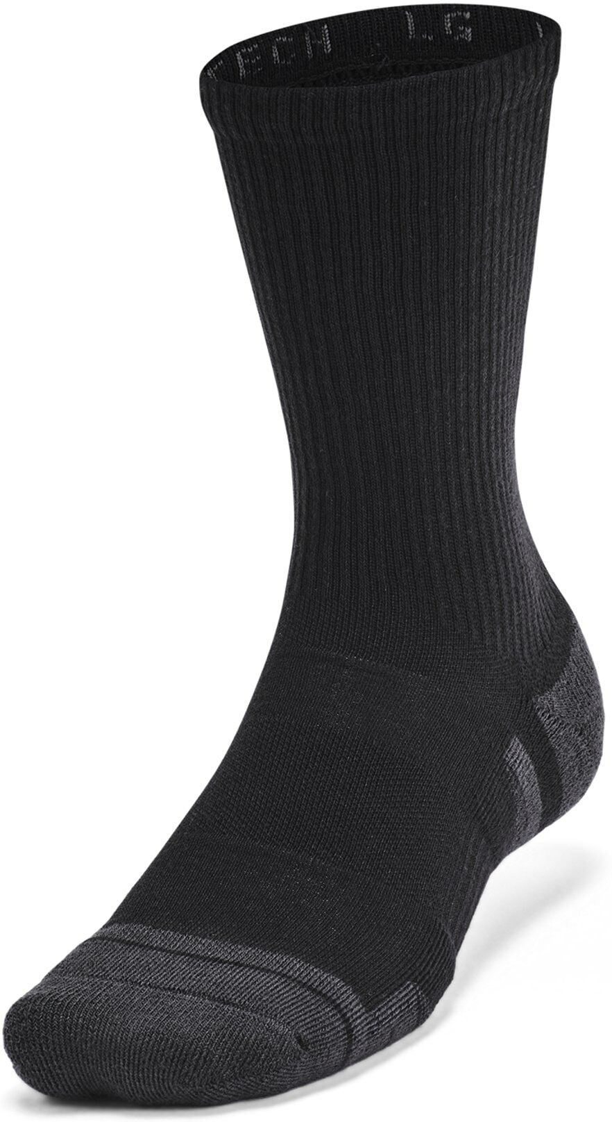 Sportsocken UNDER ARMOUR "UNISEX UA PERF TECH 6PK CREW", Damen, Gr. L, schwarz (schwarz, schwarz, grau), Obermaterial: 98% Polyester, 2% Elasthan, Socken Sportsocken, mit mittlerer Dämpfung am gesamten Fuss, schnell trocknend schwarz, schwarz, grau L