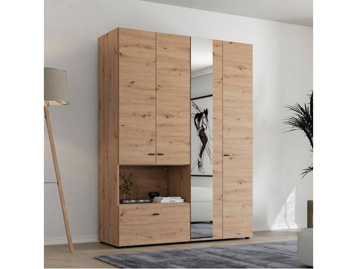 Omete - Grande garde-robe\, 155x208h cm Chêne brun Noeuds\, 4 étagères