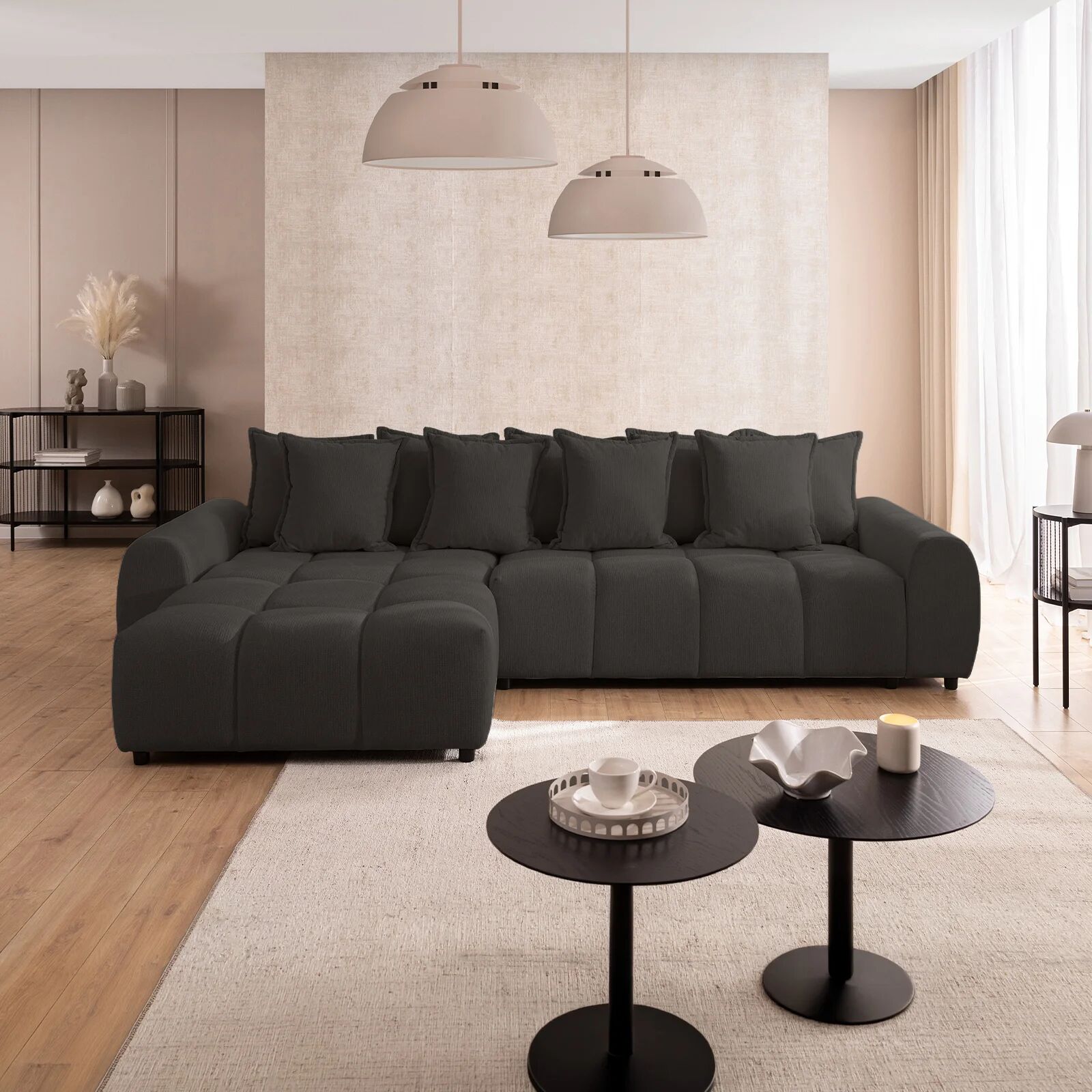 garneroarredamenti Divano angolare reversibile 306x180cm tessuto antracite Flexy